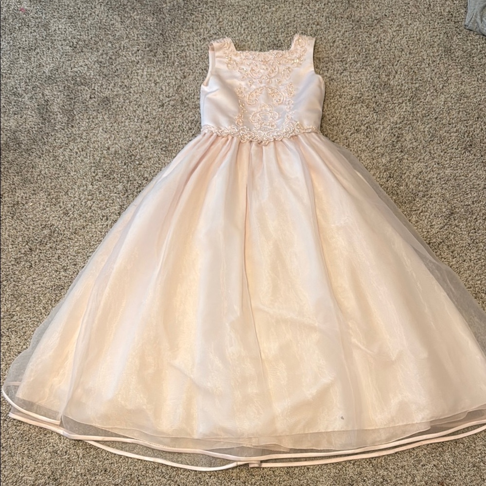 Cream and Pink A-Line Sundress with Square Neck for Wedding Guest